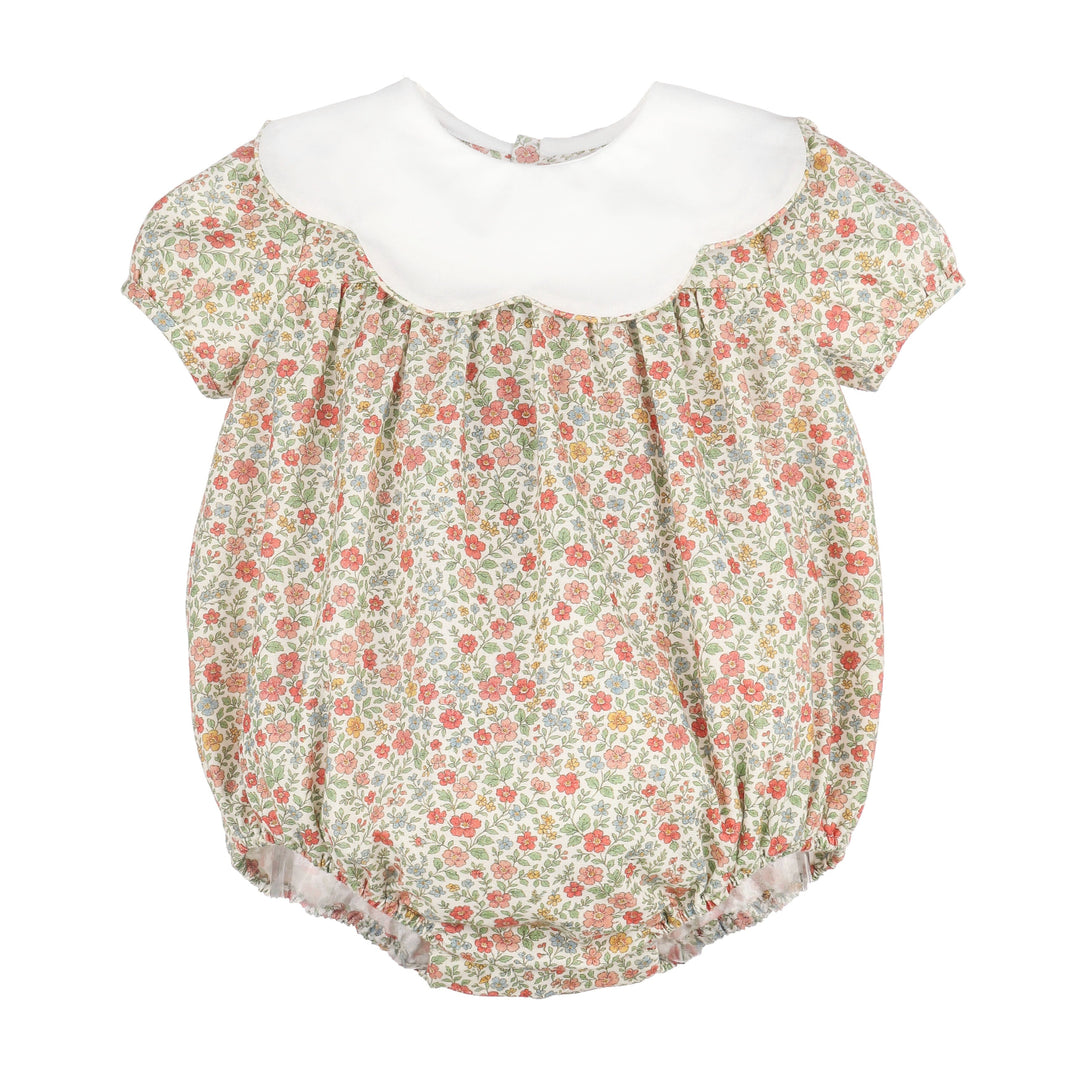 Storybook Vintage Scallop Bubble with multicolor floral print and oversized white scalloped collar