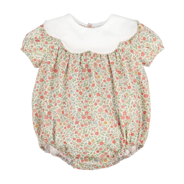 Storybook Vintage Scallop Bubble with multicolor floral print and oversized white scalloped collar