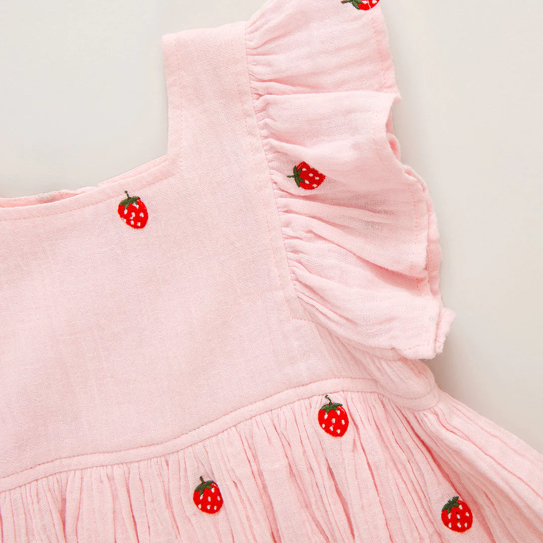 Girls Elsie Dress - Strawberry Embroidery