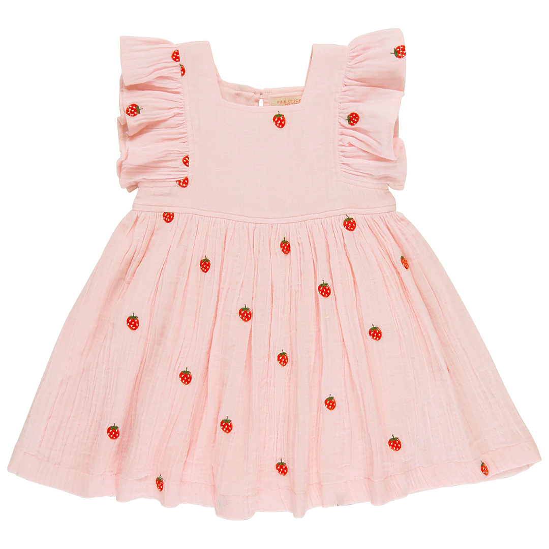 Girls Elsie Dress - Strawberry Embroidery