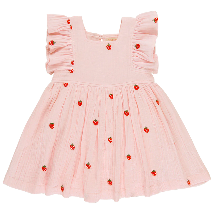Girls Elsie Dress - Strawberry Embroidery
