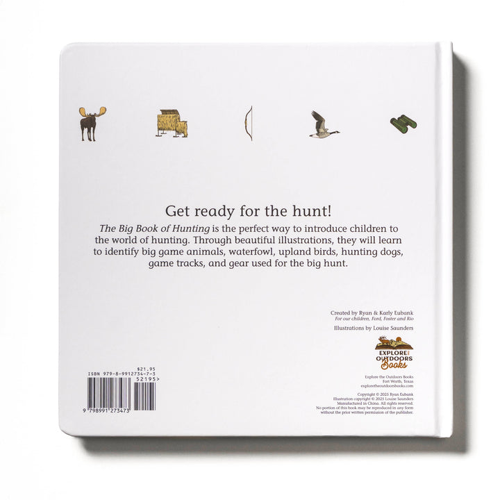 Back cover of The Big Book of Hunting with illustrated hunting-themed icons and book description