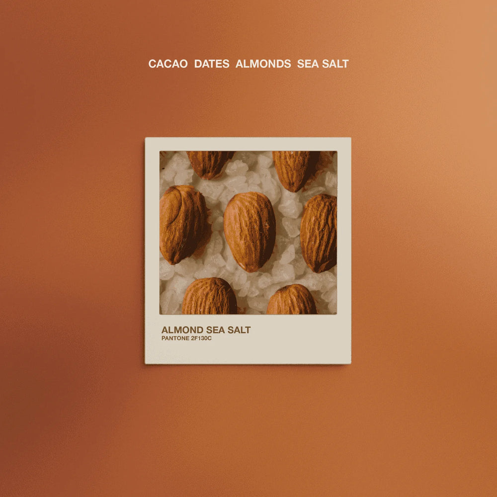 Almonds and sea salt featured as ingredients in The Conscious Bar Almond Sea Salt chocolate
