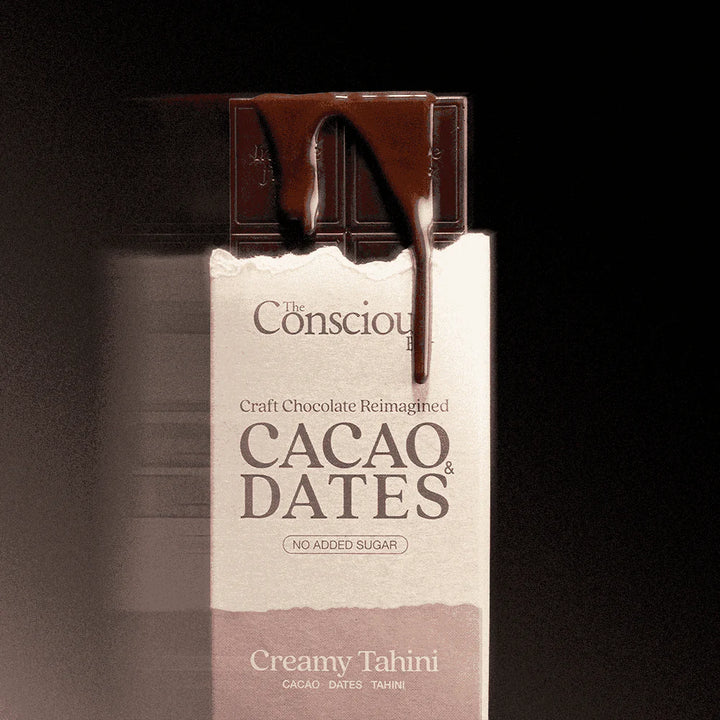 The Conscious Bar Creamy Tahini 70% dark chocolate bar sweetened with dates