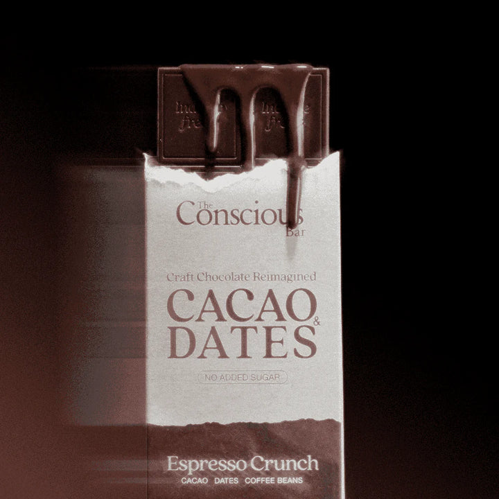 The Conscious Bar Espresso Crunch date-sweetened dark chocolate bar