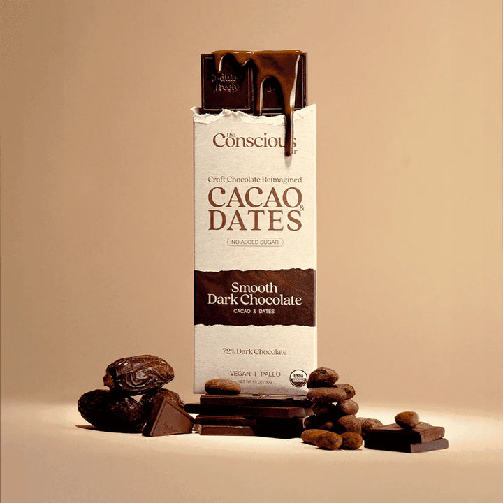 The Conscious Bar Smooth Dark Chocolate bar with cacao and dates