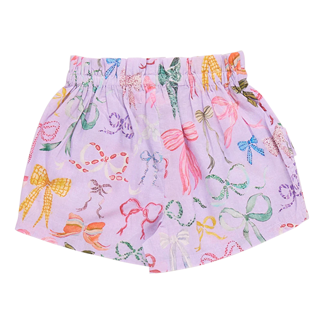 Girls Ruffle Theodore Short - Lavender Watercolor Bows