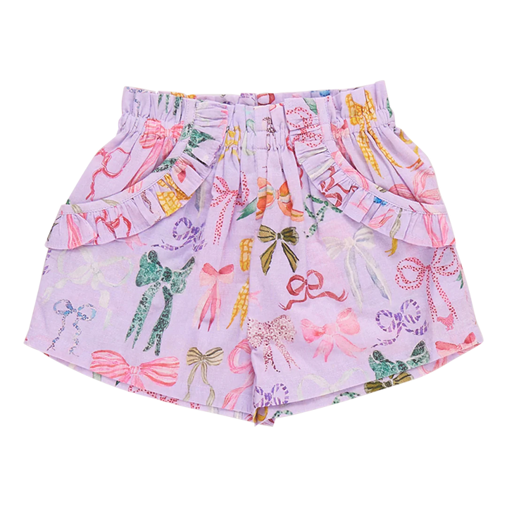 Girls Ruffle Theodore Short - Lavender Watercolor Bows