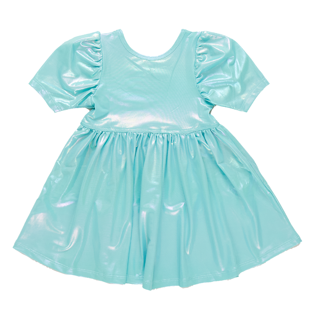 Girls Laurie Dress - Turquoise Lame