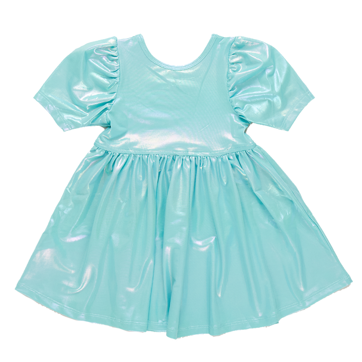 Girls Laurie Dress - Turquoise Lame