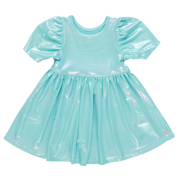 Girls Laurie Dress - Turquoise Lame