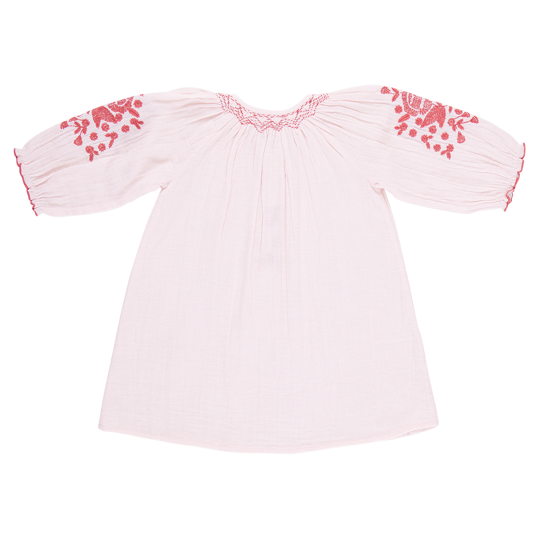 Girls Ava Dress - Strawberry Cream Embroidery