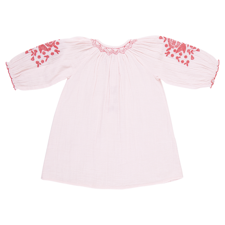 Girls Ava Dress - Strawberry Cream Embroidery