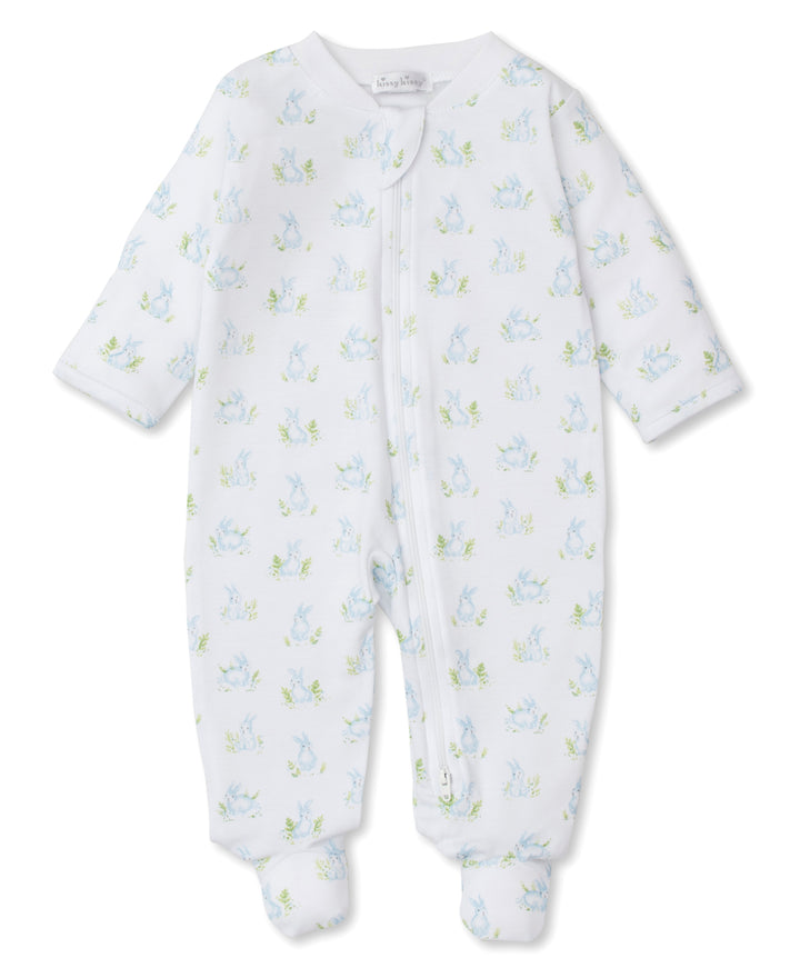 Cottontail Hollows: Light Blue Bunnies Print Footie w/ Zipper