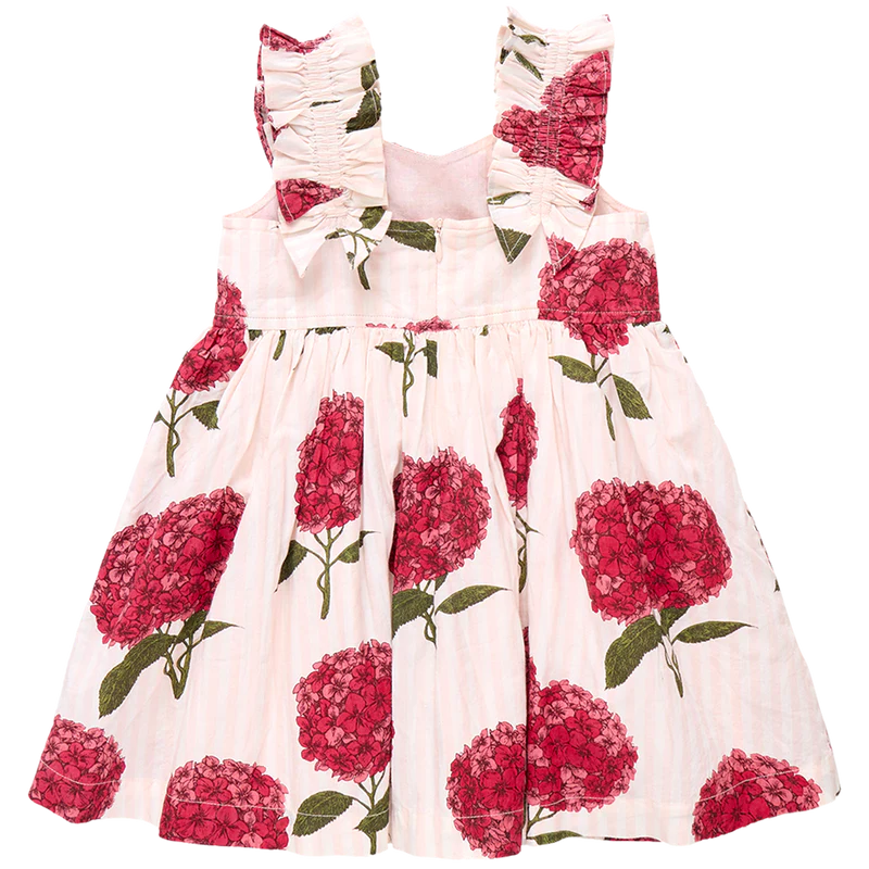 Girls Via Dress - Pink Stripe Hydrangeas