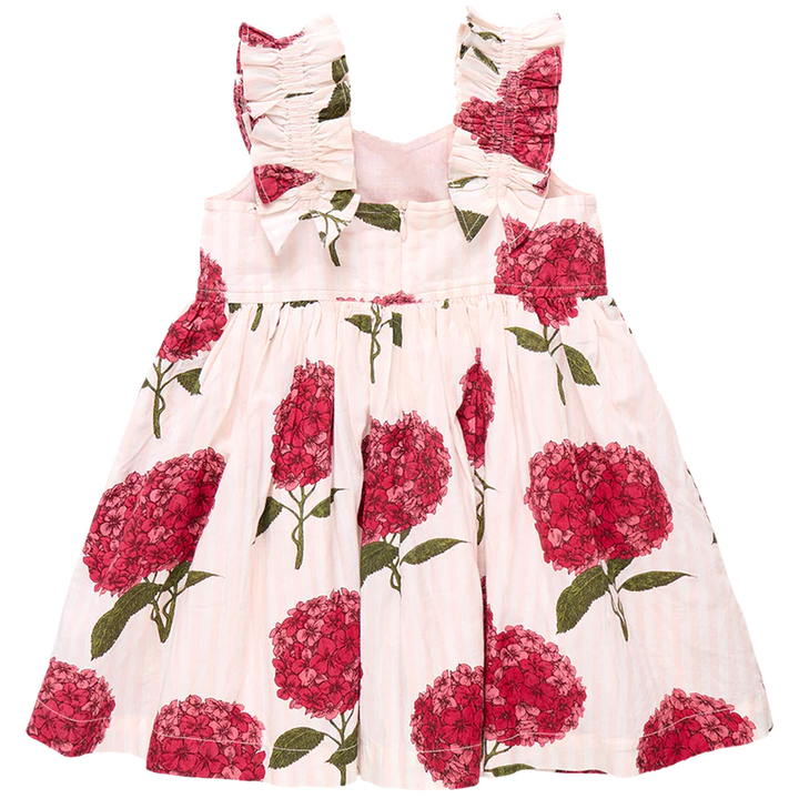 Girls Via Dress - Pink Stripe Hydrangeas
