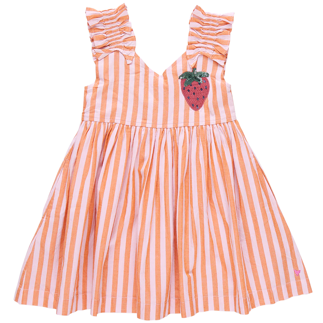 Girls Via Dress - Orange Pink Stripe