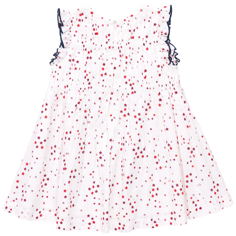 Girls Waverly Dress - Red Ditsy Stars