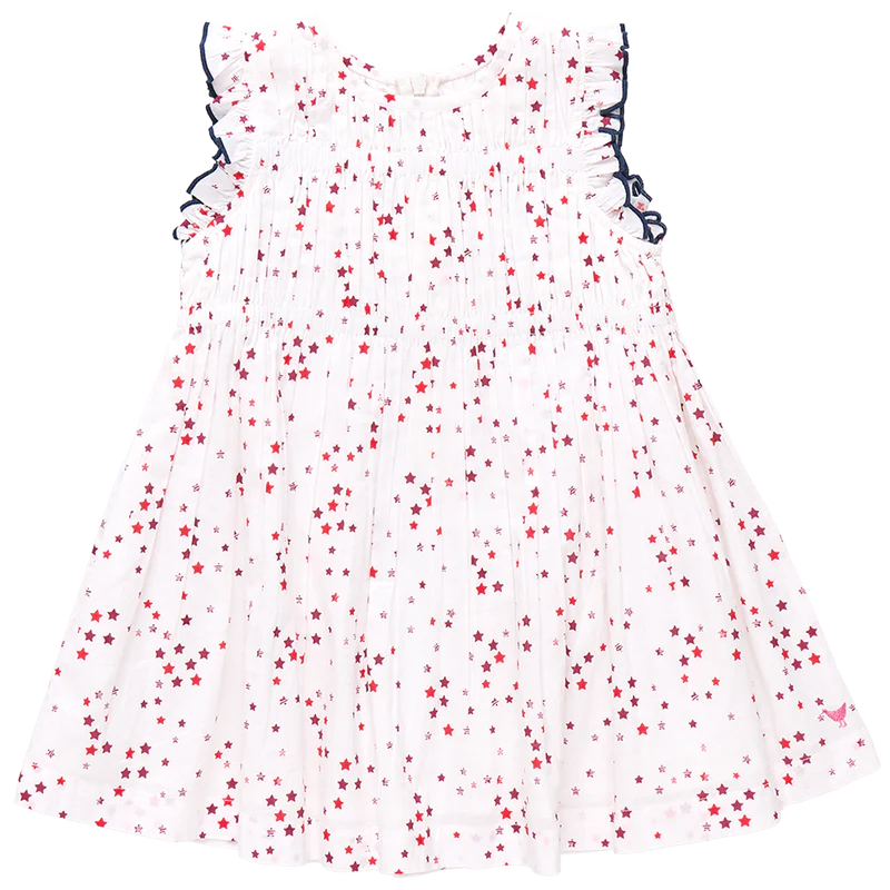 Girls Waverly Dress - Red Ditsy Stars
