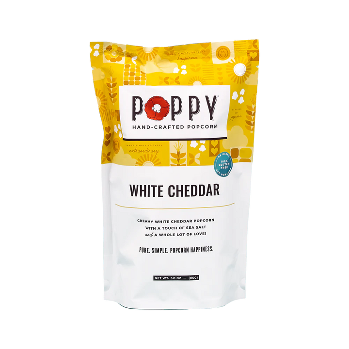 Poppy White Cheddar Hand-Crafted Popcorn 3 ounce bag