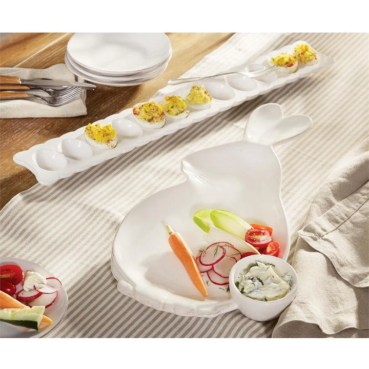 Scalloped Long Deviled Egg Tray & Fork Set