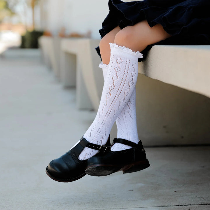 White Fancy Lace Top Knee High Socks