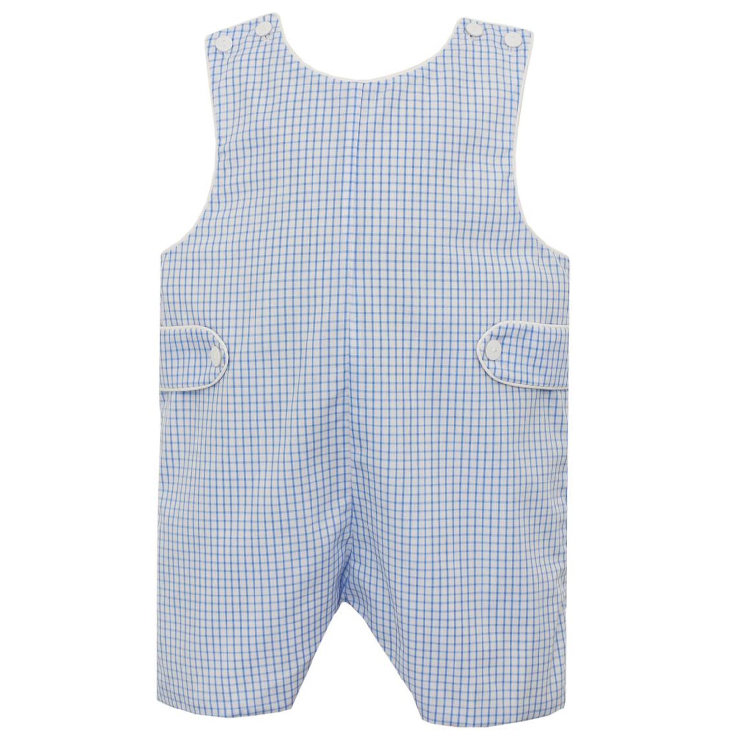 PETIT BEBE BABY / TODDLER BOYS BLUE CHECK SHORTALL WITH TABS