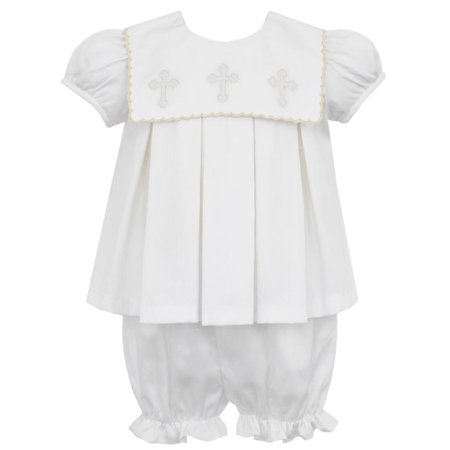 Girl's White Pique Crosses Bloomer Set