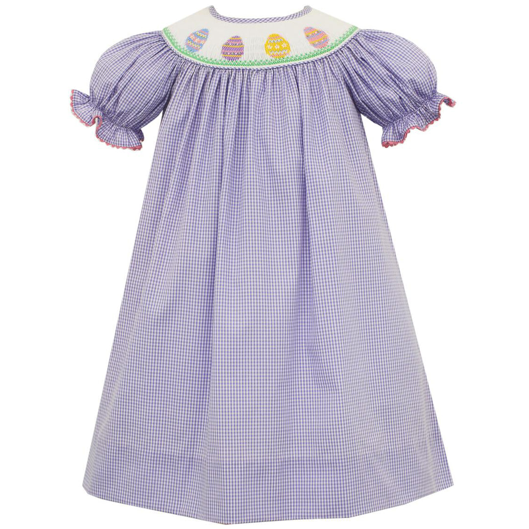 Lilac Gingham Easter Egg Bishop Smocked Dress