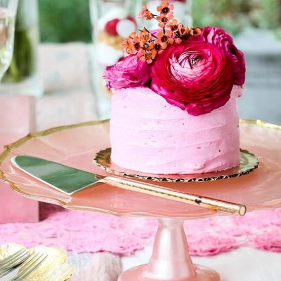 Pink Baroque Glass Cake Stand