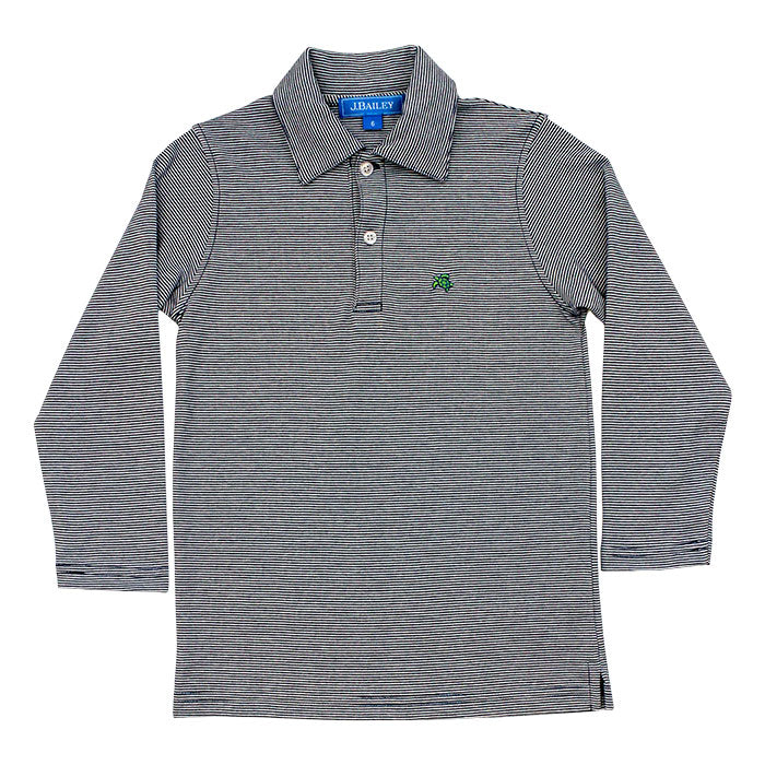 Navy & White Micro Stripe Long Sleeve Polo