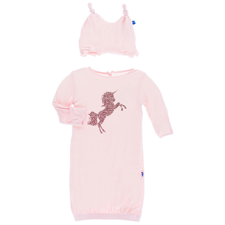 Macaroon Layette Gown & Ruffle Knot Hat Set