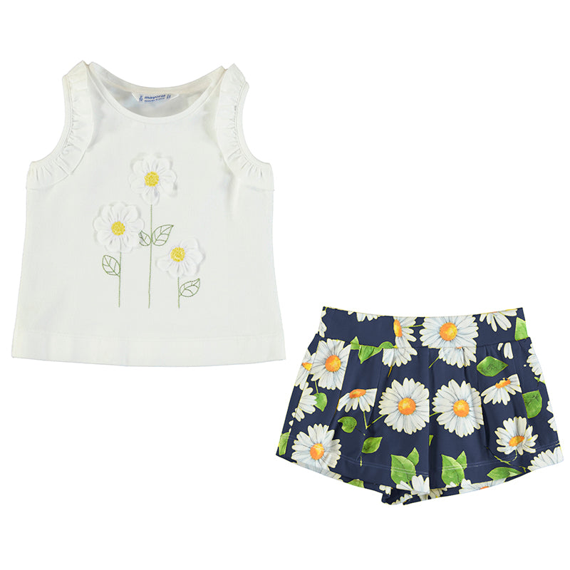 Navy & White Sunflower Short Set
