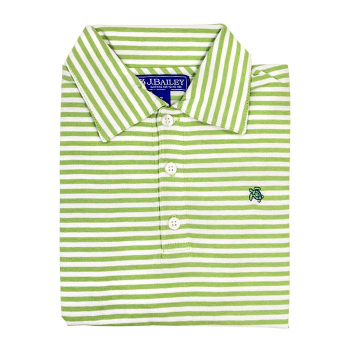 Bailey Boys - Green & White Stripe Short Sleeve Polo - K&K's Giving Tree - kkgivingtree