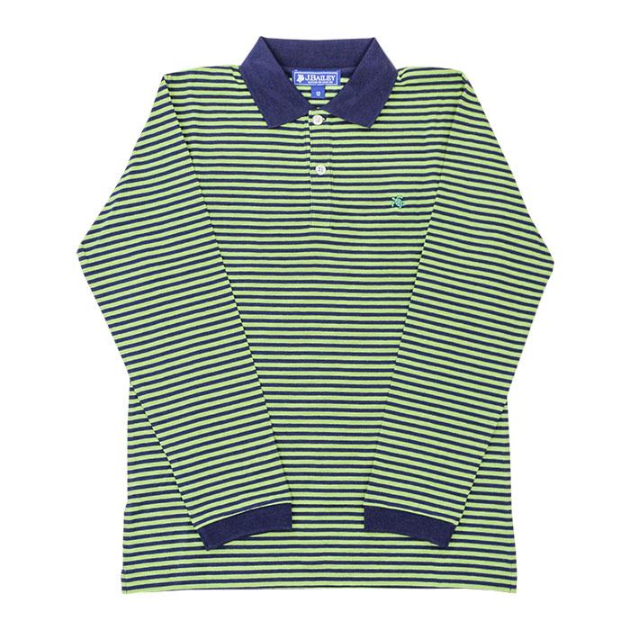 The J Bailey Harry Long Sleeve Polo in Navy and Leaf Stripe
