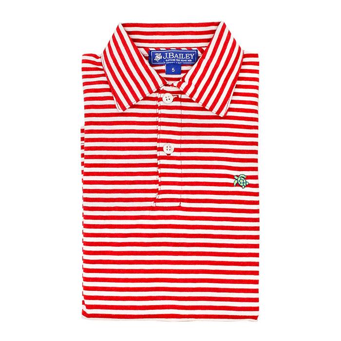 2 Button Red & White Stripe Short Sleeve Polo