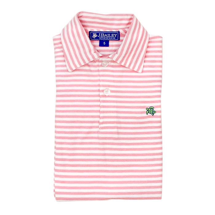 2 Button Pink & White Stripe Short Sleeve Polo