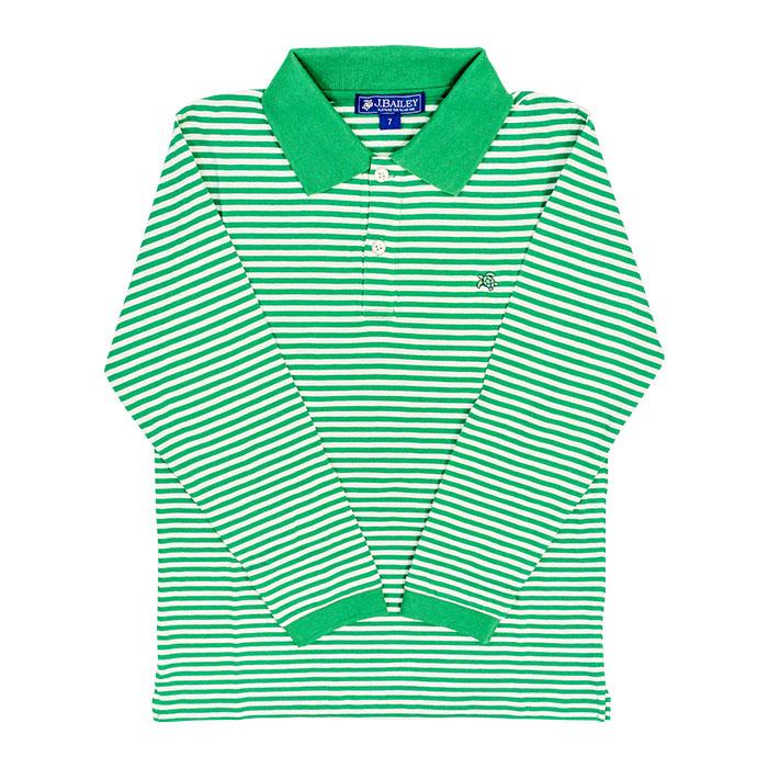 Henry Long Sleeve Polo - Green and White Stripe