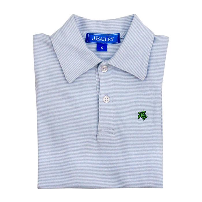 Light Blue & White Stripe Short Sleeve Polo