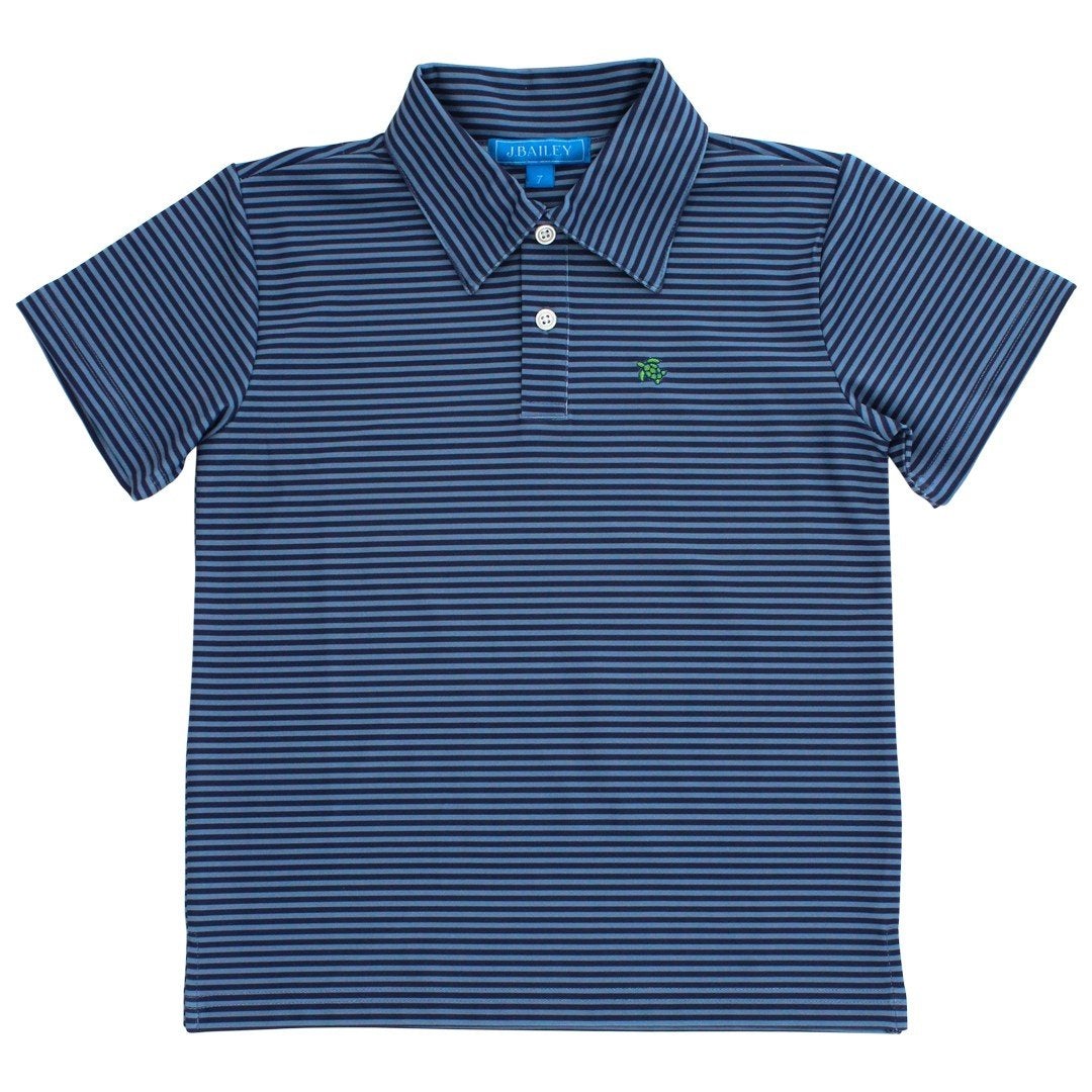 Blue Stripe Short Sleeve Henry Performance Polo