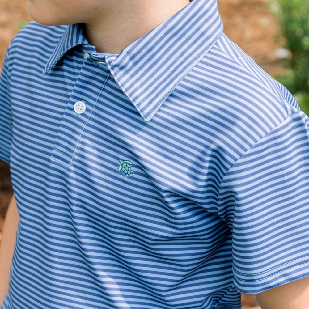 Blue Stripe Short Sleeve Henry Performance Polo