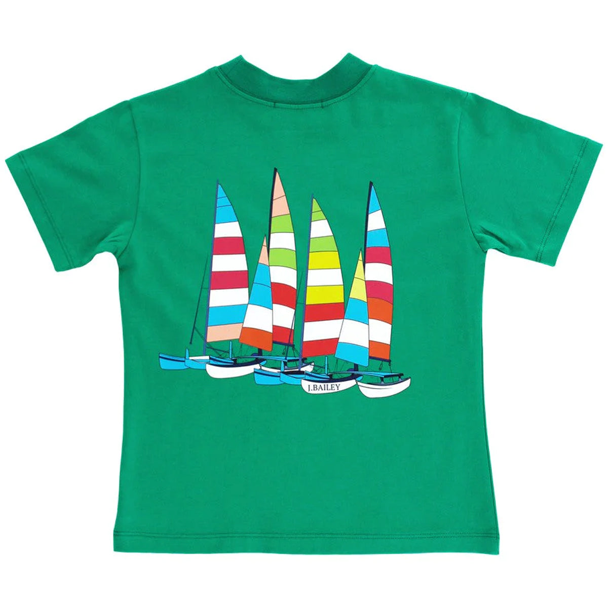 Sailboats on Green Short Sleeve Logo Tee