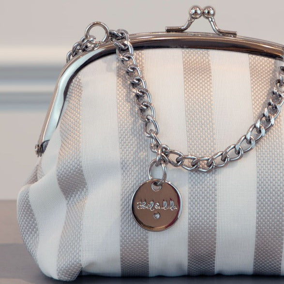 Grey & White Stripe Clutch Bag