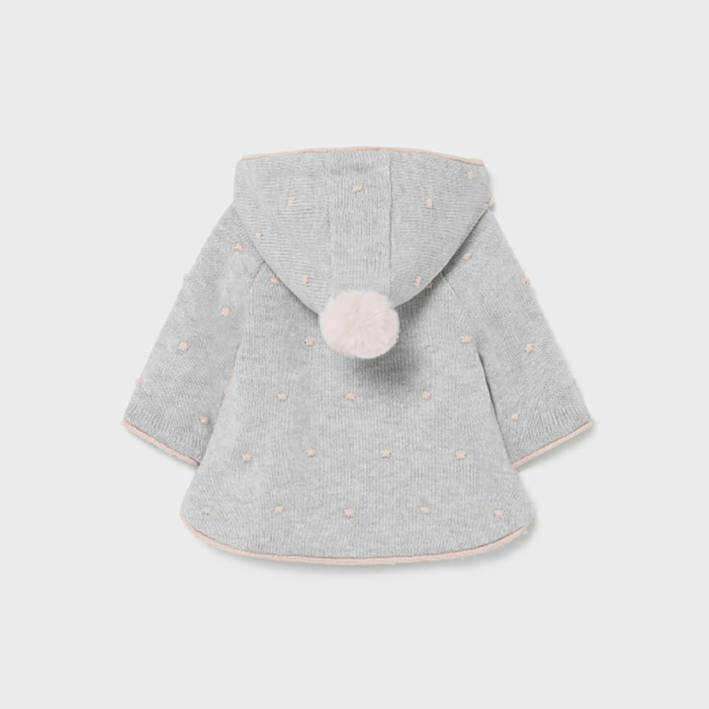 Grey & Pink Pom Pom Knit Cardigan