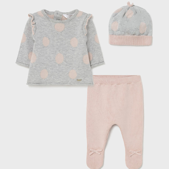 Grey & Dusty Pink Knit Leg Warmer Set With Hat