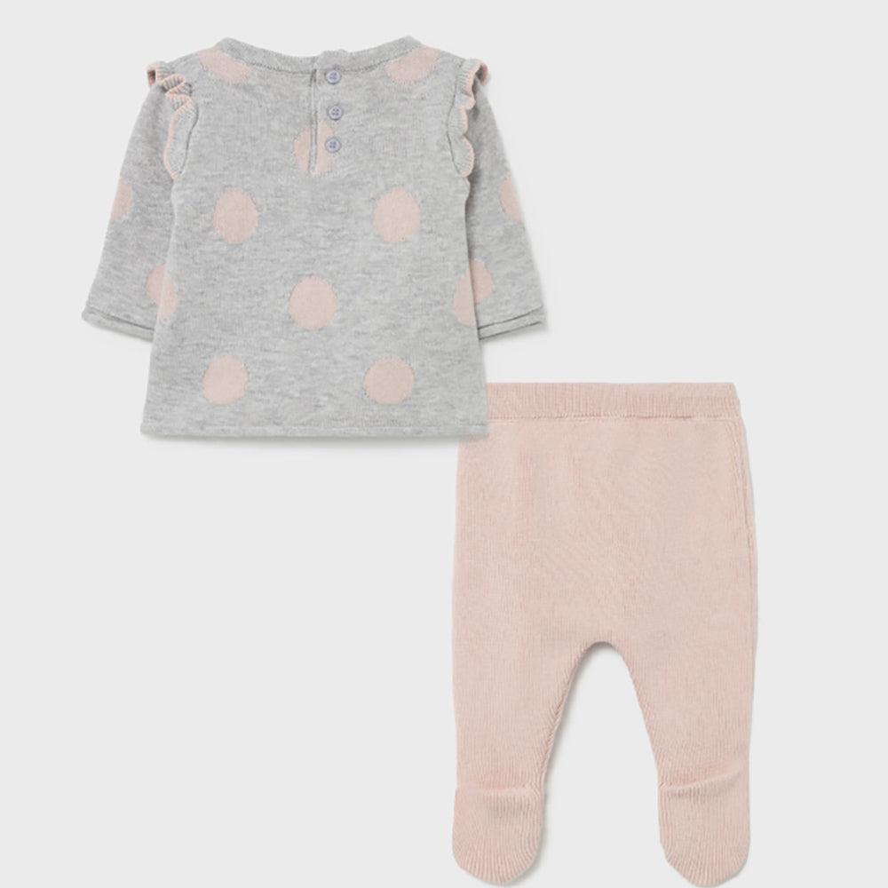 Grey & Dusty Pink Knit Leg Warmer Set With Hat