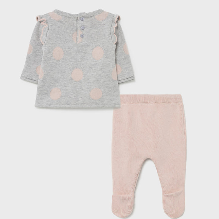 Grey & Dusty Pink Knit Leg Warmer Set With Hat