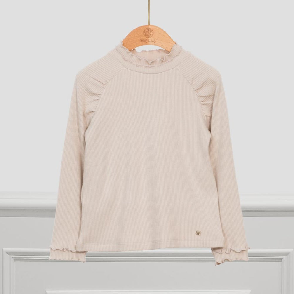 Beige Ribbed High Neck Blouse