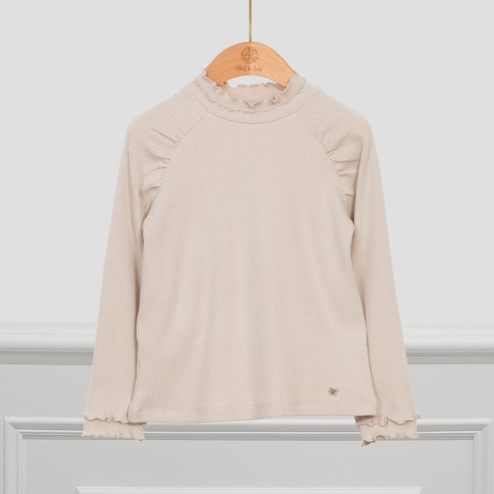 Beige Ribbed High Neck Blouse