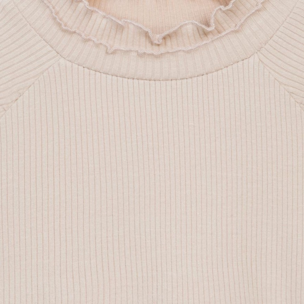 Beige Ribbed High Neck Blouse